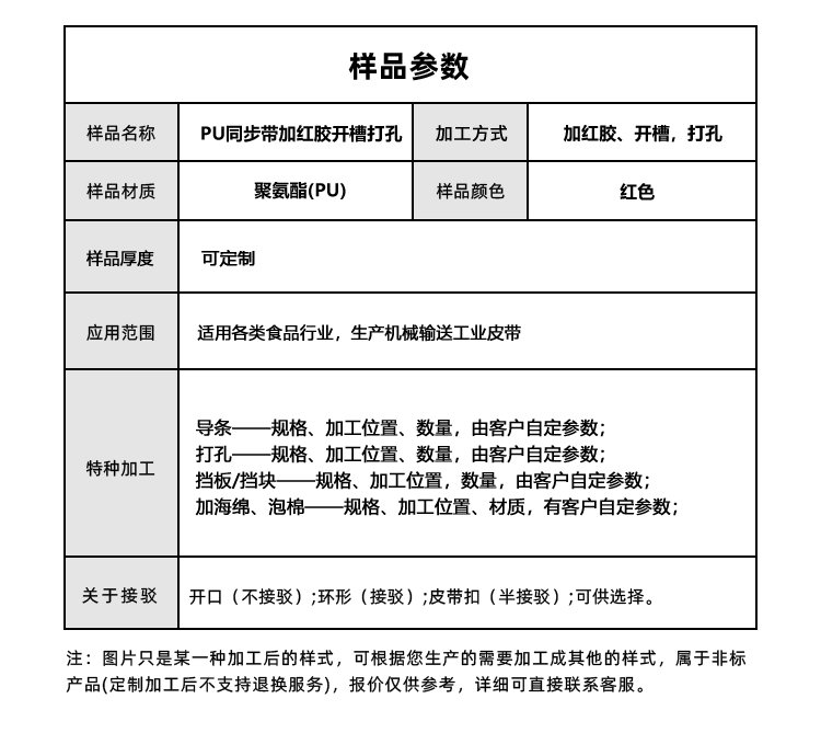 PU同步帶加紅膠開槽打孔